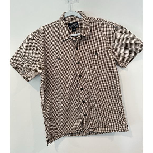 Vintage CC Filson Mens 100% Cotton Shirt Brown Plaid Button Pocket Size S 2192 - Picture 1 of 8